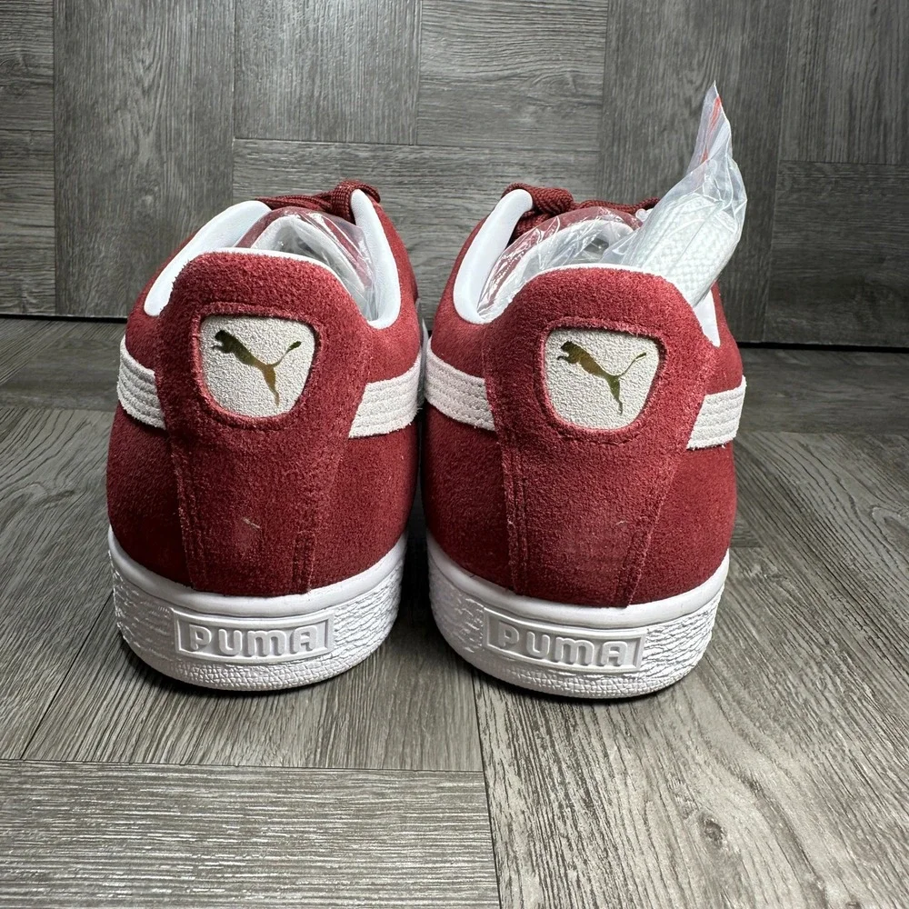 Puma Suede Sneakers Mens 11.5 Burgundy White Classic Low Top NEW
